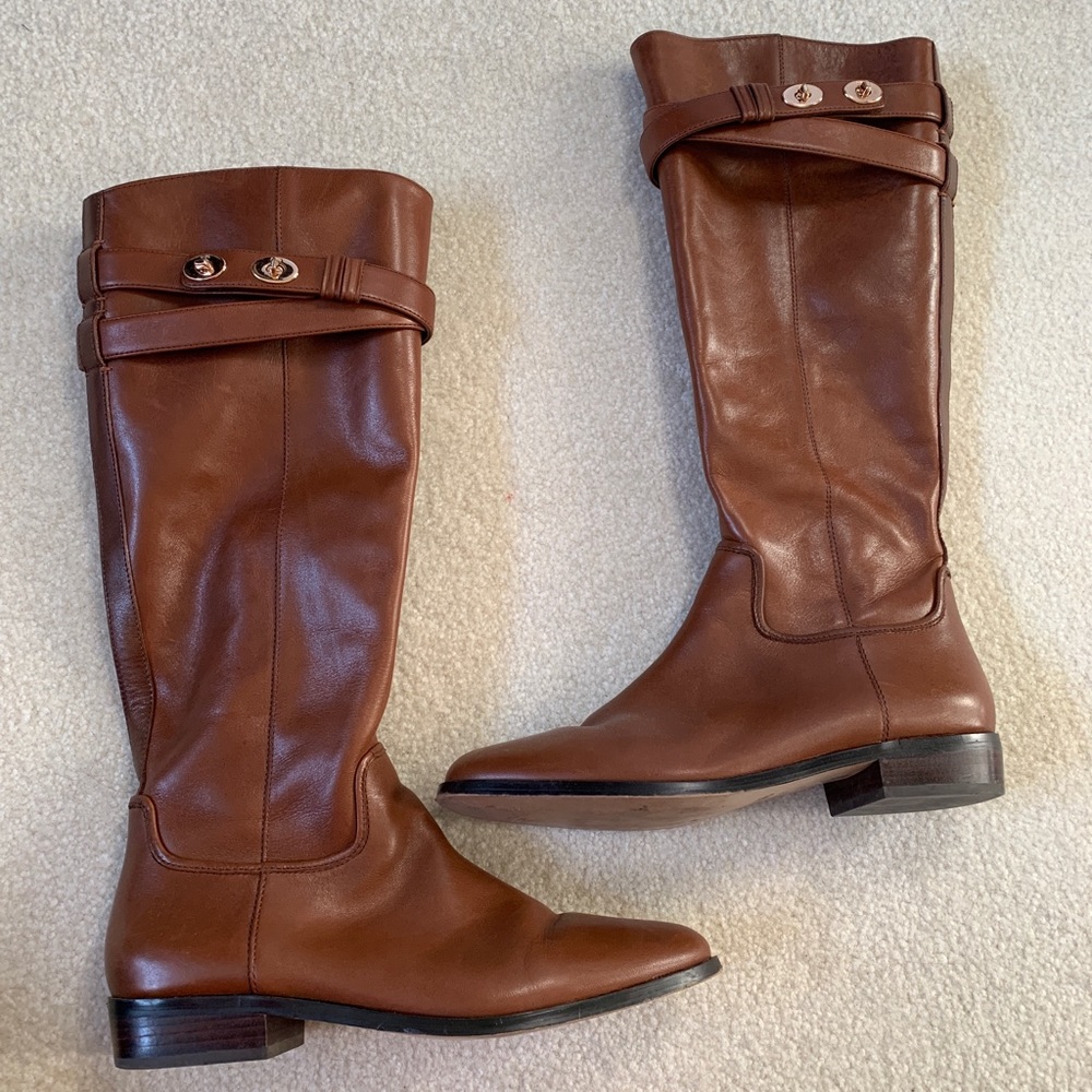 Coach Cognac Riding Boots With Gold Buckles Gem